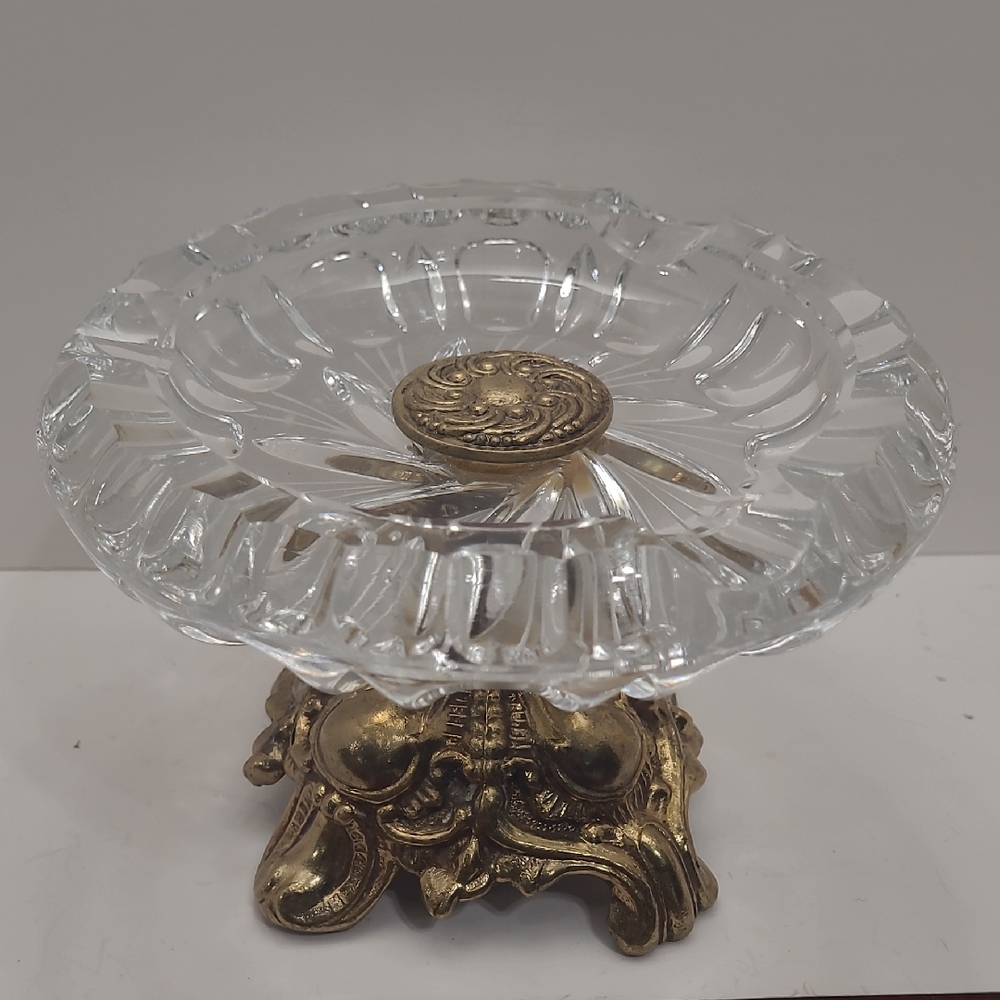 Vintage Elegant Crystal and Brass Decorative Ashtray